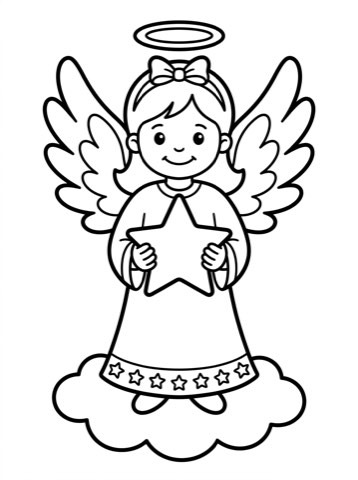 Christmas angel with a star coloring page
