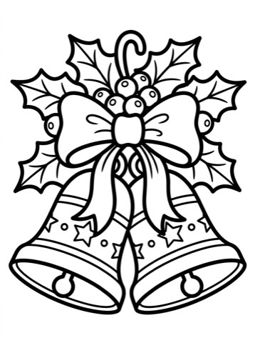 Christmas bells with holly coloring page