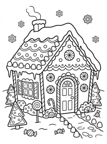 Gingerbread house coloring page