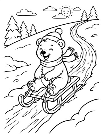 Polar bear on a sled coloring page