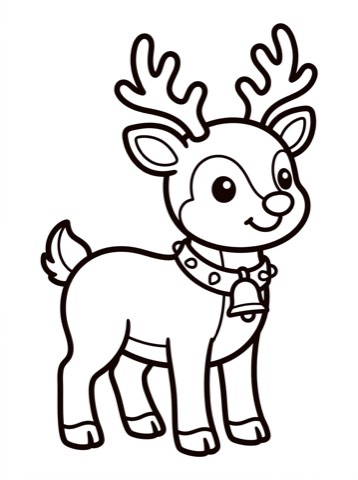 Cute reindeer with a bell coloring page