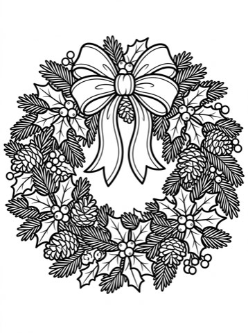 Christmas wreath (detailed) coloring page