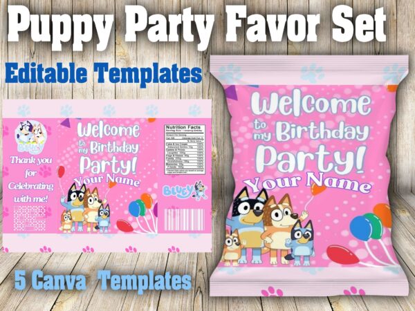 Puppy Party Favor Set – 5 Canva Editable Templates - Image 6