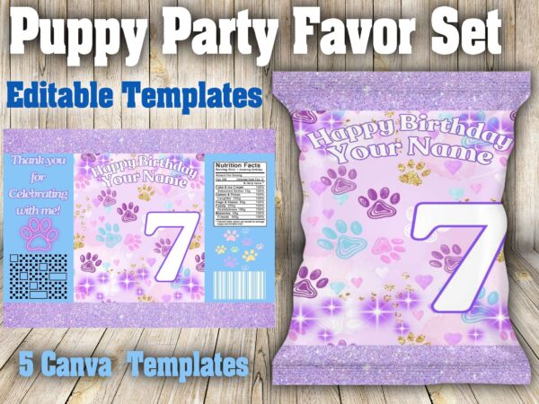 Puppy Party Favor Set – 5 Canva Editable Templates - Image 3