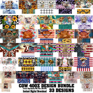 40oz Cow-Themed Tumbler Wraps – 33 Full Set