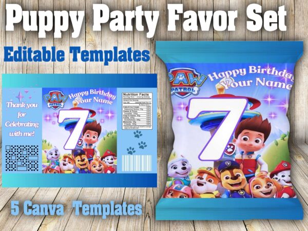 Puppy Party Favor Set – 5 Canva Editable Templates - Image 2