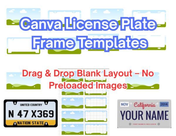 Canva License Plate Frame Templates – 10-Pack, No Graphics
