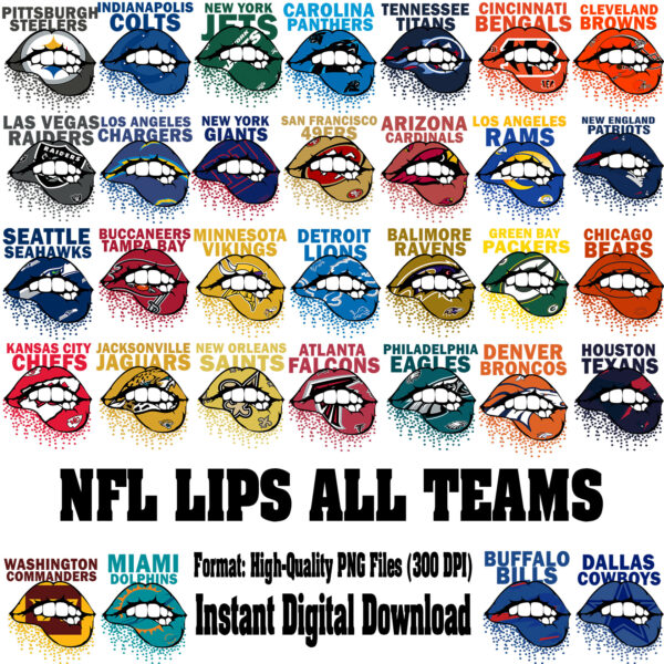 Football Lips Clipart Bundle – 32 Teams-Inspired Designs