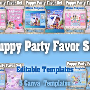 Puppy Party Favor Set – 5 Canva Editable Templates
