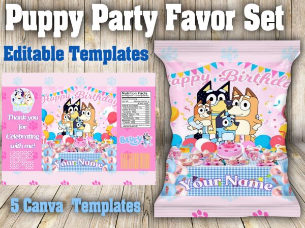 Puppy Party Favor Set – 5 Canva Editable Templates - Image 5