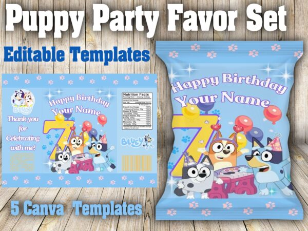 Puppy Party Favor Set – 5 Canva Editable Templates - Image 4