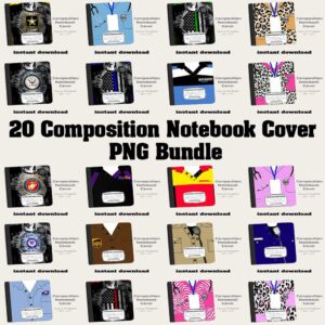 20-piece Composition Notebook Cover PNG Bundle