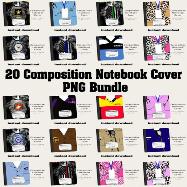20-piece Composition Notebook Cover PNG Bundle