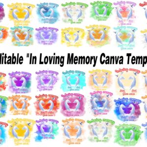 35 Editable "In Loving Memory" Canva Templates | Memorial & Funeral Designs | Angel Wings & Clouds Theme