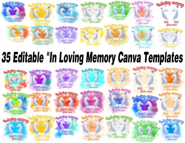 35 Editable "In Loving Memory" Canva Templates | Memorial & Funeral Designs | Angel Wings & Clouds Theme