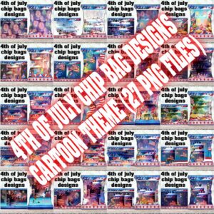 4th of July Chip Bag Designs – Cartoon Theme (27 PNG Files)