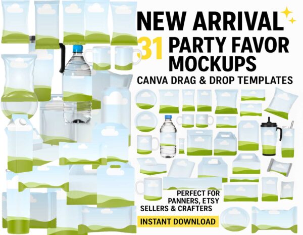 Party Favor Canva Mockup Pack – 31 Drag & Drop Templates