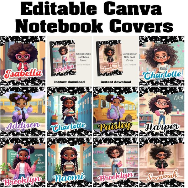 10 Composition Notebook Cover Canva Template Bundle