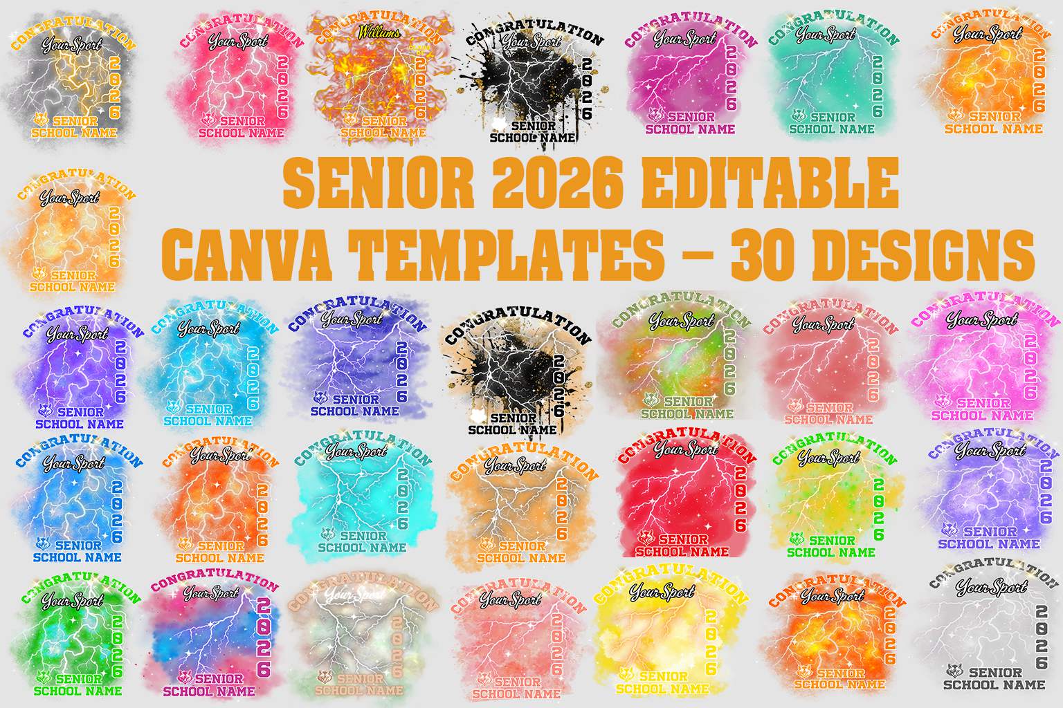 Senior 2026 Editable Canva Templates – 30 Designs